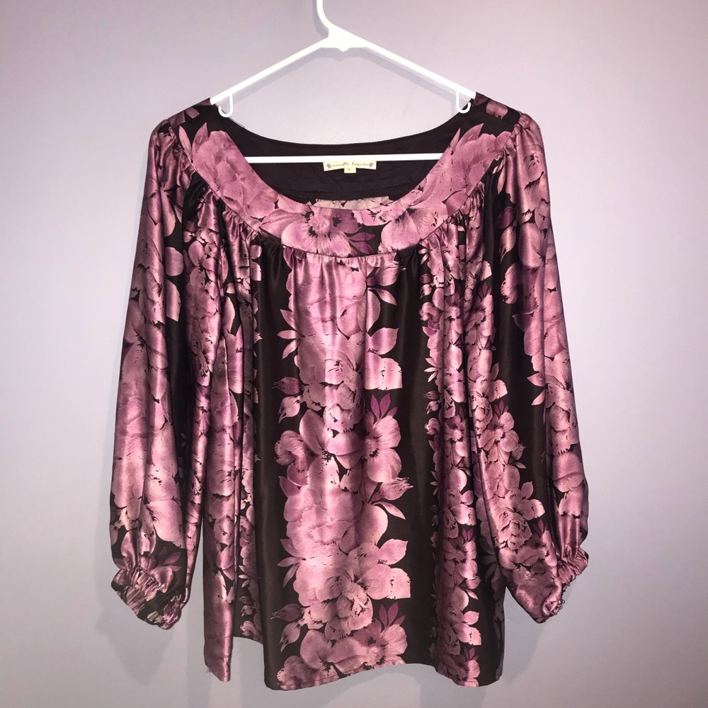 3/$30✨Nanette Lepore Silk Purple Floral Top Size 4